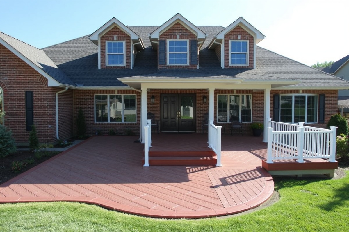 composite decking front entry of red brick ranch