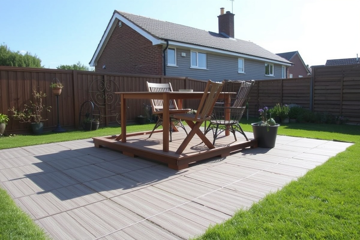 composite decking tiles on grass